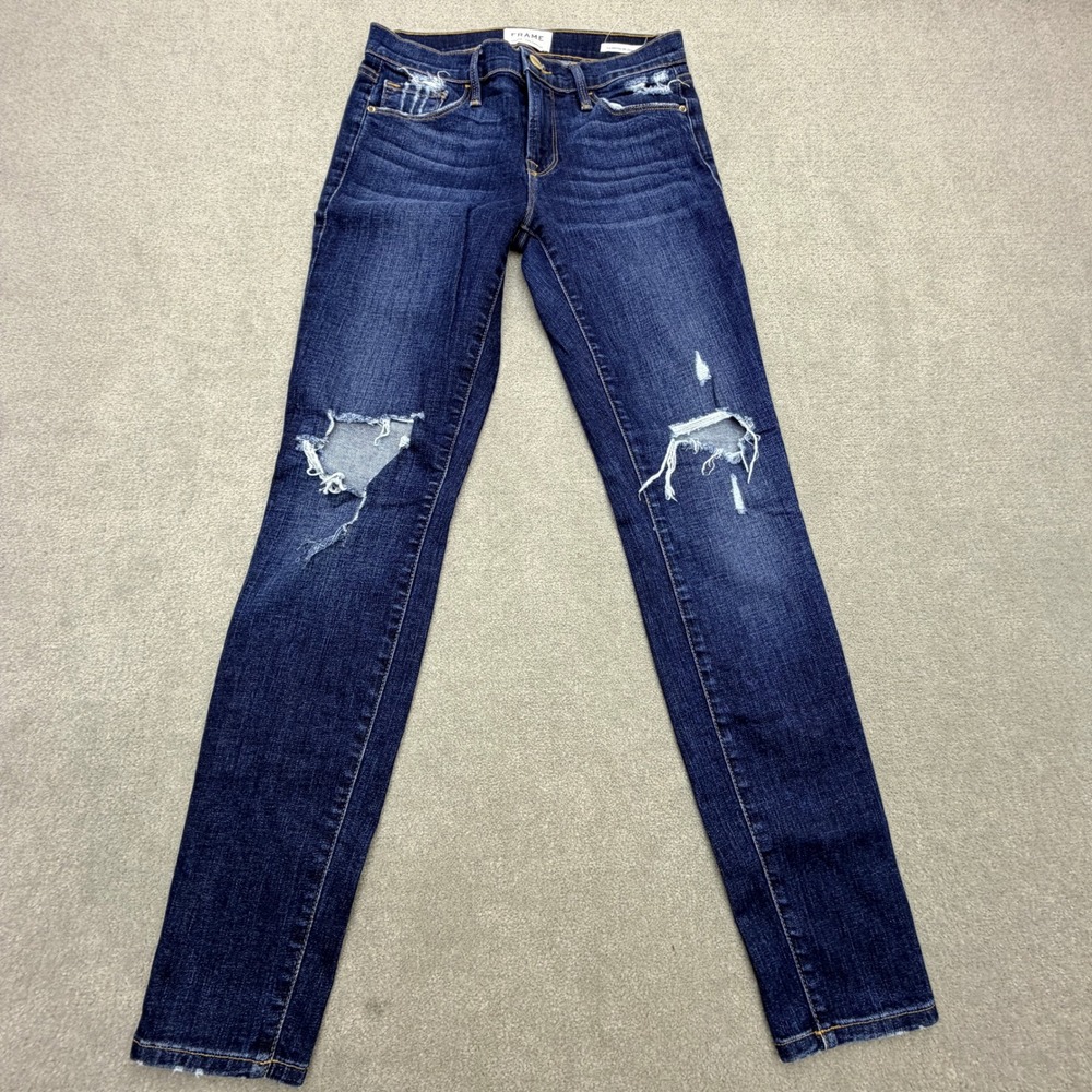 Frame Denim Le Skinny de Jeanne Distressed Skinny Jeans Dark Wash Size 26